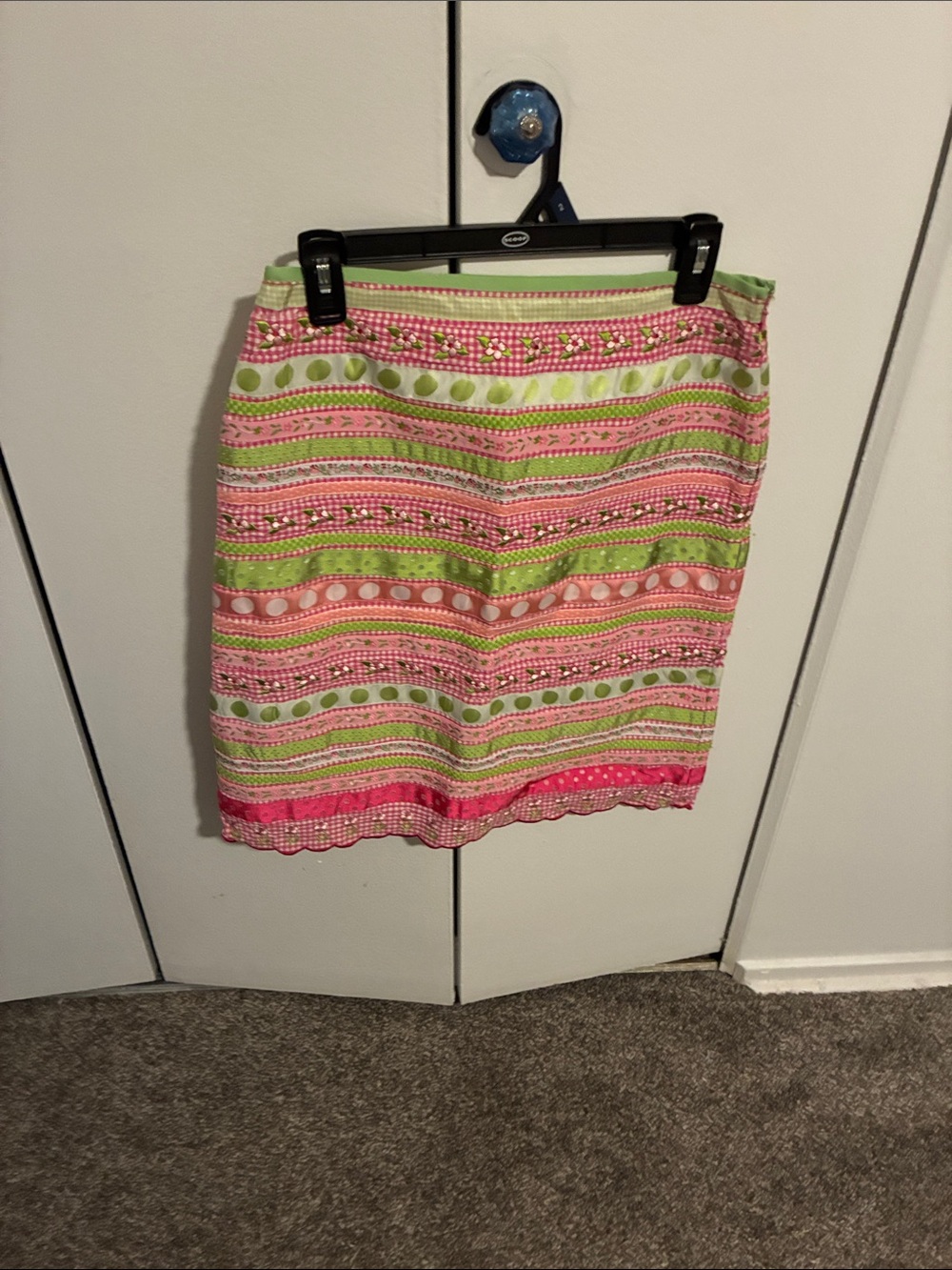 Marisa Christina Pink and Lime Green Striped Mini Skirt
